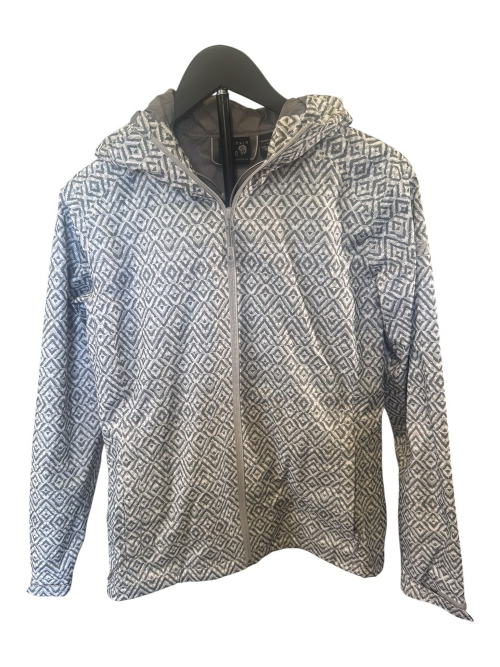 Mountain Hardwear Geometric Print Hooded Rain Jacket Gray White Size Small